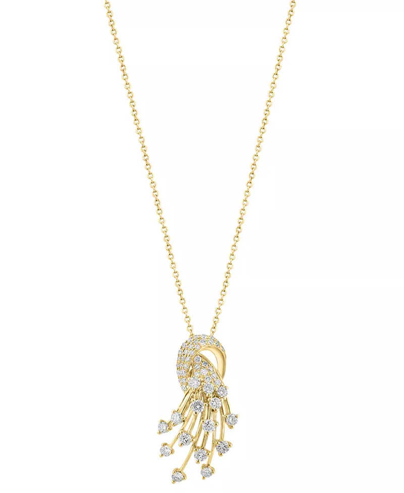 Stunning EFFY® 14K Gold Diamond Cluster Pendant Necklace - 7/8 Ct. T.W. with Extender