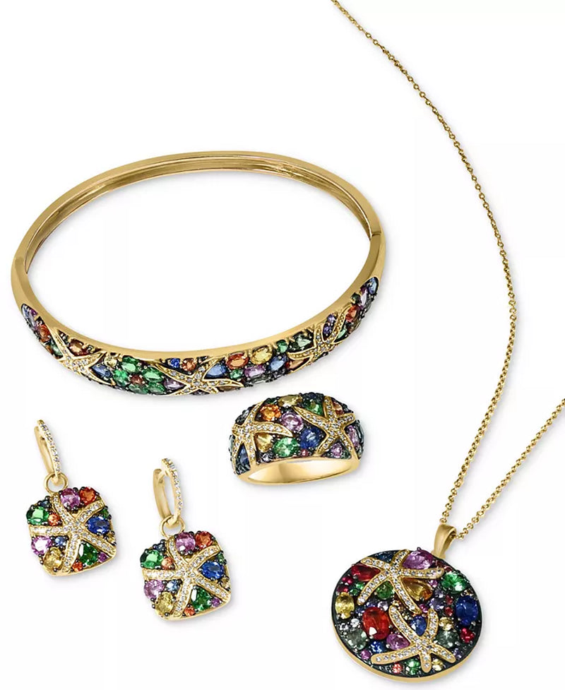 Stunning EFFY® 14K Gold Starfish Pendant Necklace with Multicolor Sapphires and Diamonds - 5-3/8 Ct. T.W.