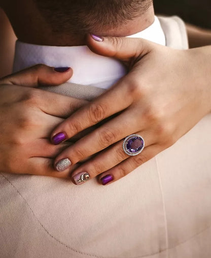 Stunning Amethyst and Diamond Double Halo Ring in 14K Rose Gold - 19.33 Ct. T.W.