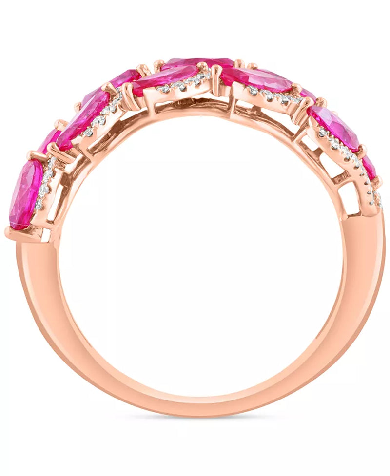 Stunning EFFY® 14K Rose Gold Marquise-Cut Ruby & Diamond Statement Ring - 1-5/8 Ct. T.W. Ruby & 1/3 Ct. T.W. Diamond
