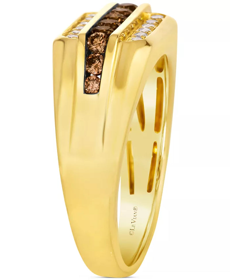 Stunning 14K Gold Men's Three Row Ring with Chocolate & Nude Diamonds (5/8 Ct. T.W.)