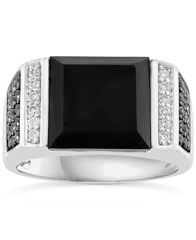 Stunning EFFY® Men's Onyx & Diamond Ring (5/8 Ct. T.W.) in Luxurious 14K White Gold