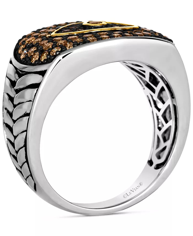 Chocolatier® Men's Blueberry Sapphire & Chocolate Diamond Evil Eye Ring in 14K Two-Tone Gold - 1/6 Ct. T.W. & 1-1/4 Ct. T.W.