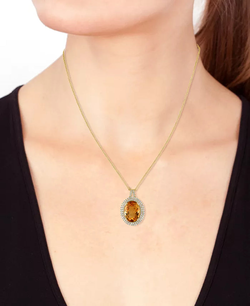 Stunning EFFY® 14K Gold Halo Pendant Necklace with 9-1/5 Ct Citrine & 7/8 Ct Diamond