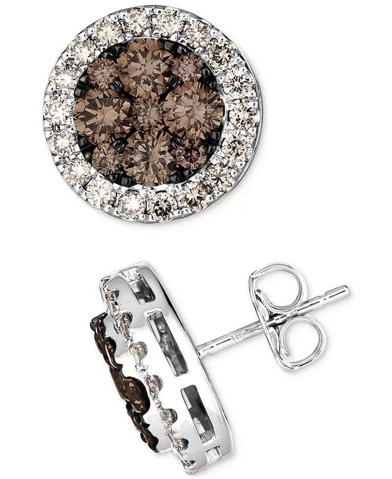 Stunning 1.5 Ct. Chocolate & 0.625 Ct. Nude Diamond Stud Earrings in Luxurious 14K Vanilla Gold