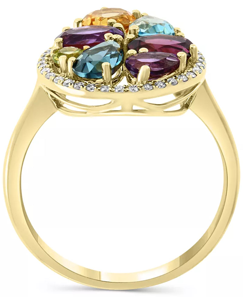 Stunning EFFY® 14K Gold Pear Halo Statement Ring with Multi-Gemstones (3-1/4 Ct. T.W.) & Diamonds (1/6 Ct. T.W.)