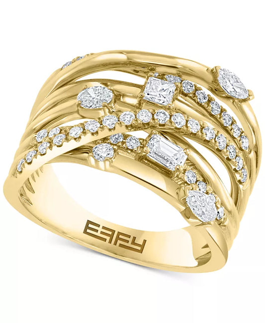 Stunning EFFY® 1 Ct. T.W. Diamond Multi-Shape Crossover Ring in Luxurious 14K Gold