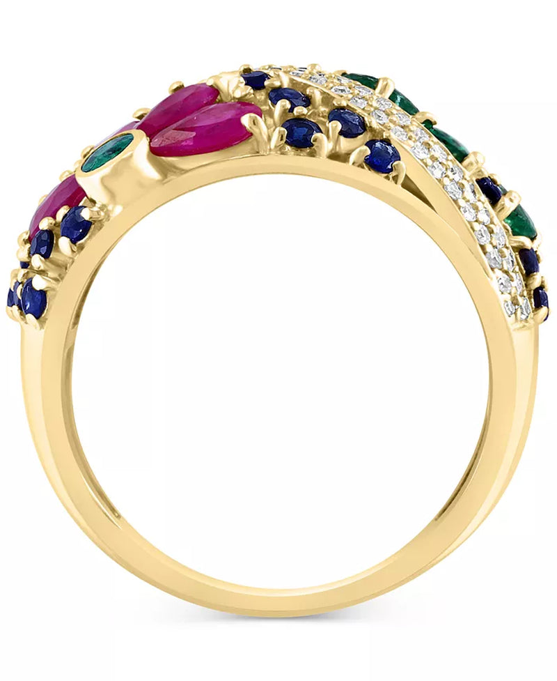 Stunning EFFY® 14K Gold Flower Openwork Ring with Multi-Gemstones (2-3/4 Ct. T.W.) & Diamonds (1/4 Ct. T.W.)