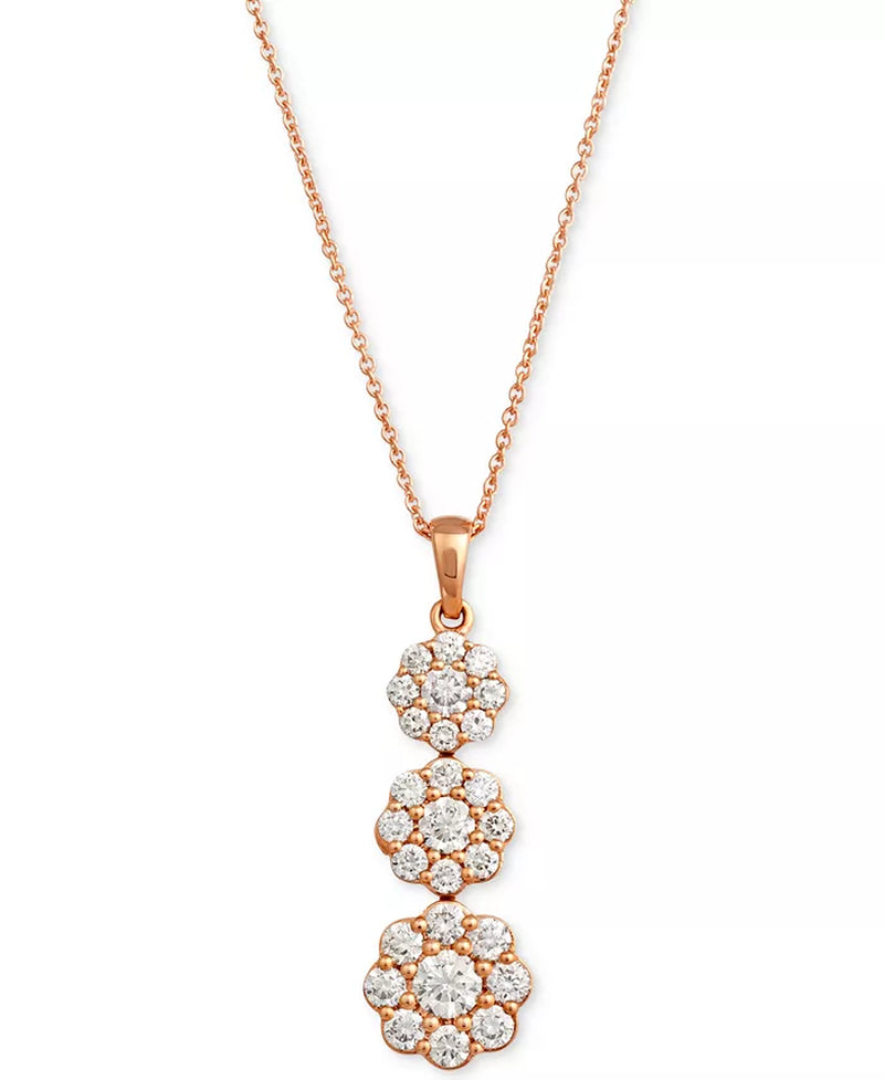 Stunning Nude Diamond Triple Flower Pendant Necklace - Adjustable 20" in 14K Rose Gold (1 Ct. T.W.)