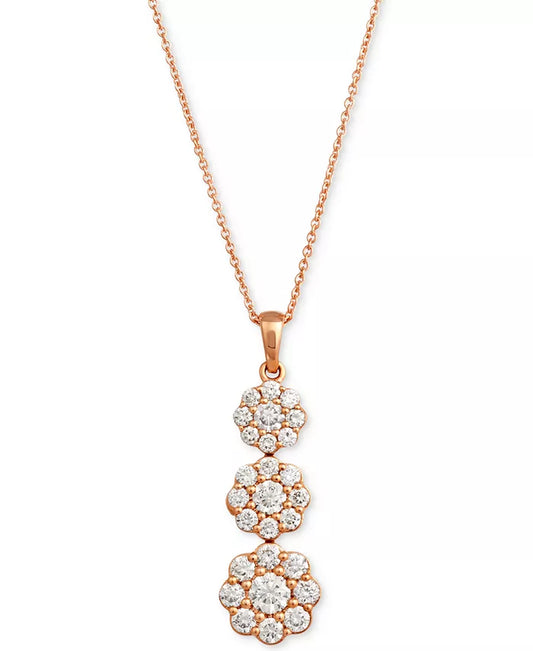 Stunning Nude Diamond Triple Flower Pendant Necklace - Adjustable 20