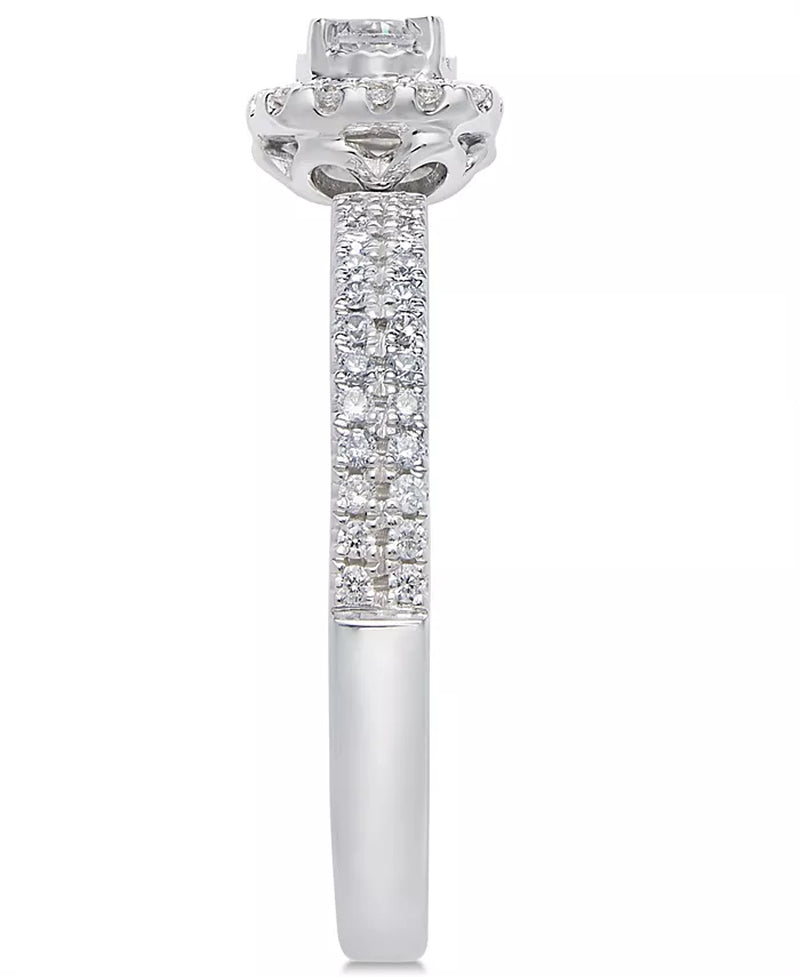 Stunning 1/2 Ct. T.W. Diamond Halo Engagement Ring in Elegant 14K White Gold
