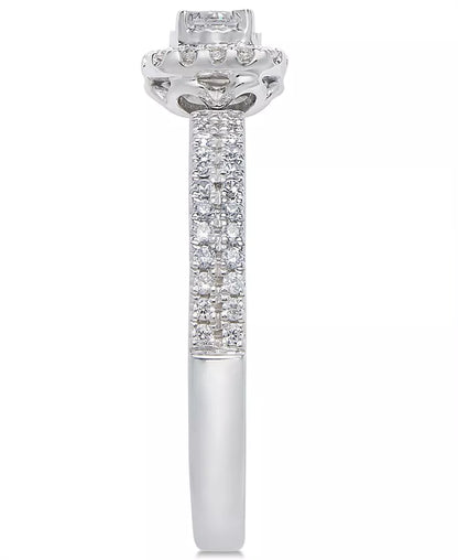 Stunning 1/2 Ct. T.W. Diamond Halo Engagement Ring in Elegant 14K White Gold