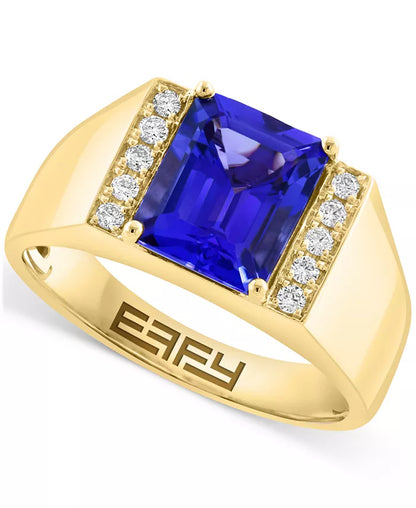 Stunning EFFY® Men's 14K Gold Tanzanite & Diamond Ring - 3-1/3 Ct. T.W. of Elegance!