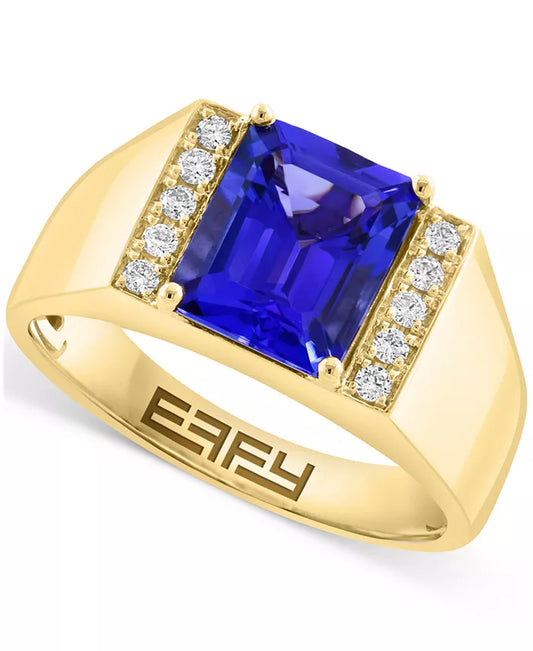 Stunning EFFY® Men's 14K Gold Tanzanite & Diamond Ring - 3-1/3 Ct. T.W. of Elegance!
