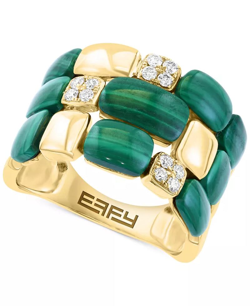 Stunning EFFY® 14K Gold Triple Row Malachite & Diamond Statement Ring (1/5 Ct. T.W.)