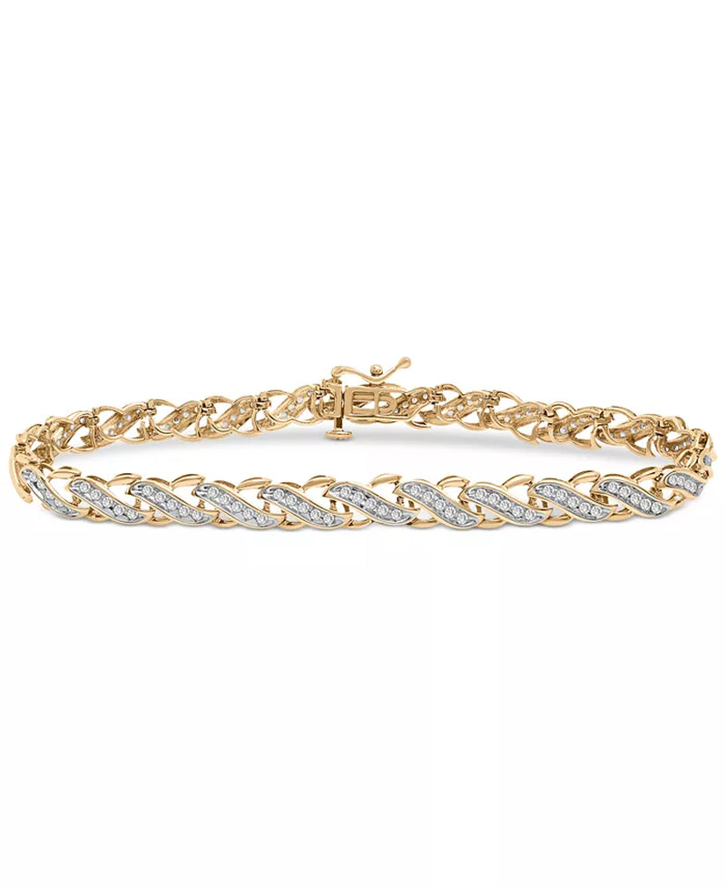 Stunning 1 Ct. T.W. Diamond Diagonal Link Bracelet in 10K Gold - Exclusively at Macy's