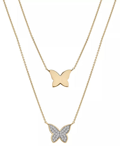 Stunning 10K Gold Diamond Pavé & Polished Butterfly Layered Pendant Necklace (1/6 Ct. T.W.) with 17" + 1" Extender – Exclusively at Macy's