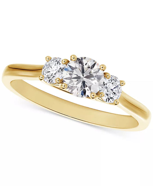 Stunning 3/4 Ct. Three Stone Diamond Engagement Ring in 14K White or Yellow Gold