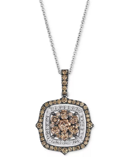 Stunning Chocolate & Nude Diamond Halo Cluster Pendant Necklace - 1-1/3 Ct. T.W. - Adjustable 20" Elegance