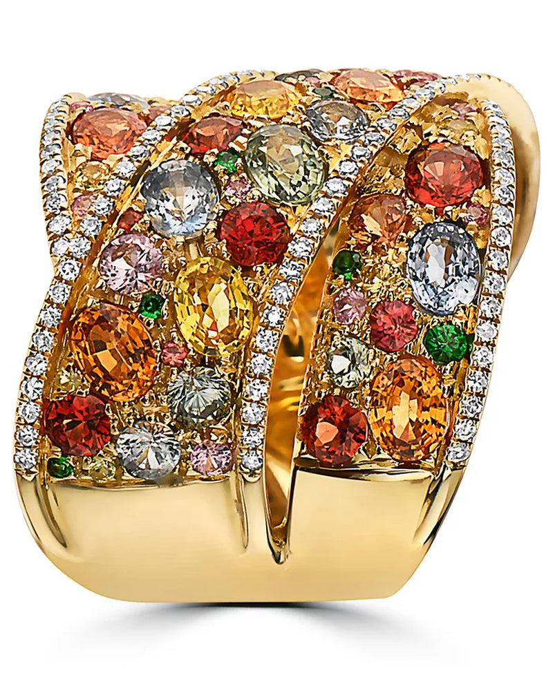 Stunning EFFY® 14K Gold Multi-Gemstone & Diamond Crossover Wide Statement Ring - 5.75 Ct. T.W.