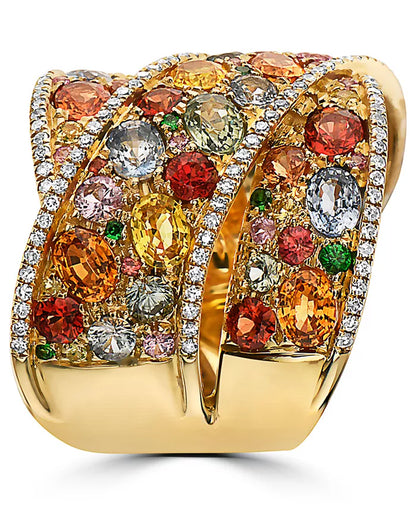Stunning EFFY® 14K Gold Multi-Gemstone & Diamond Crossover Wide Statement Ring - 5.75 Ct. T.W.