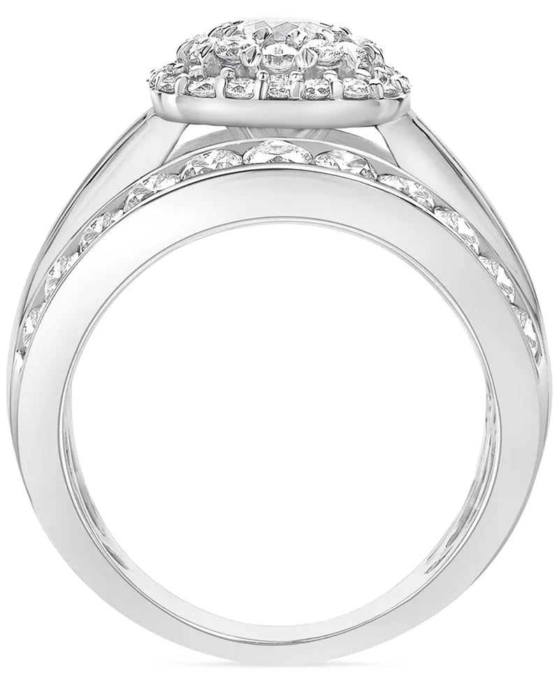 Stunning 3 Ct. Diamond Multirow Cluster Ring in 14K White Gold