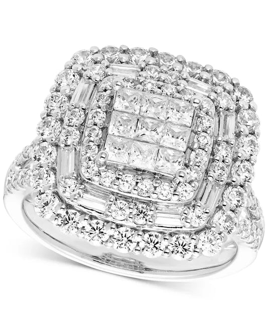Stunning 2 Ct. Diamond Halo Cluster Engagement Ring in 14K White Gold
