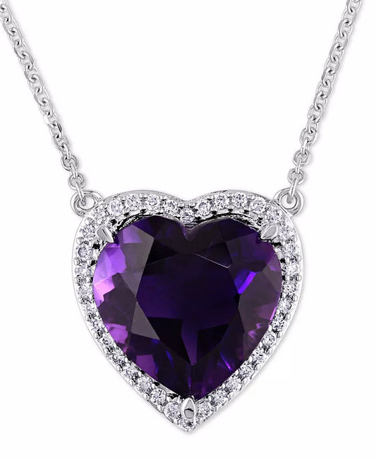 Stunning Amethyst & Diamond Heart Halo Pendant Necklace in 14K White Gold - 5-5/8 Ct. T.W.