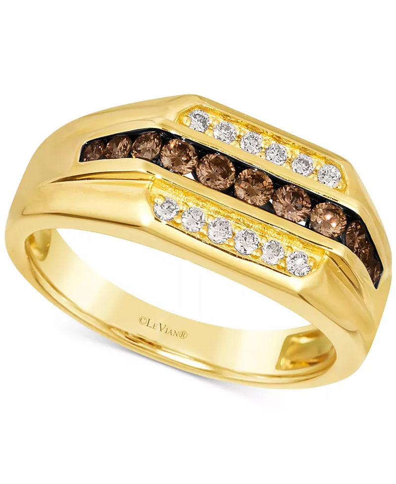 Stunning 14K Gold Men's Three Row Ring with Chocolate & Nude Diamonds (5/8 Ct. T.W.)