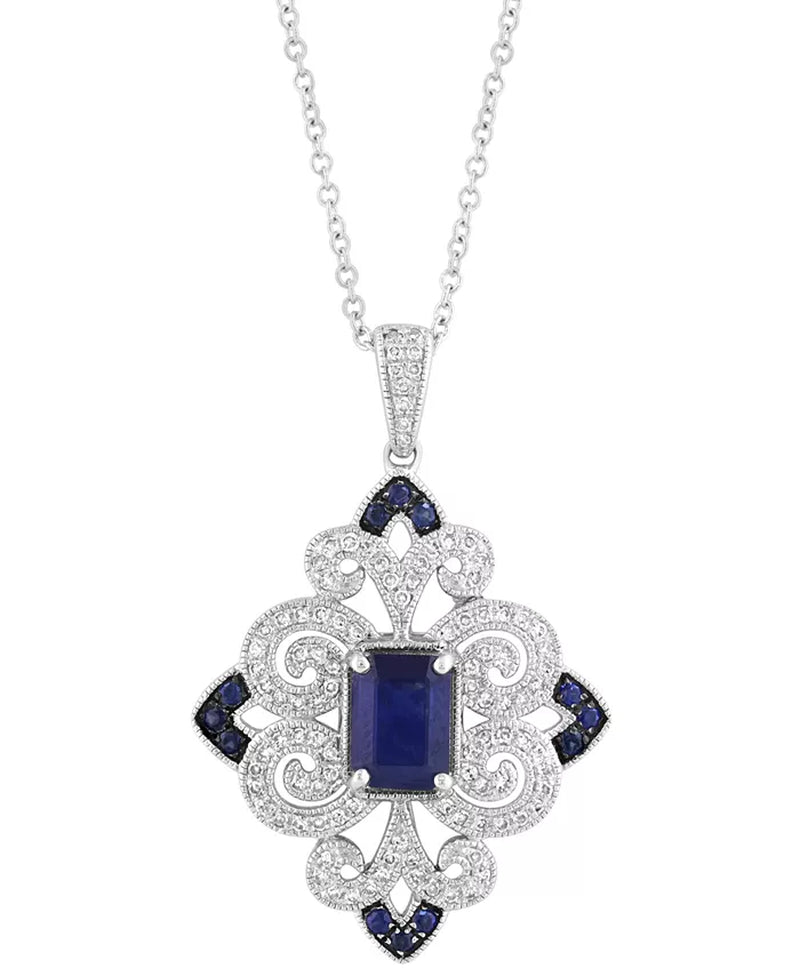 Stunning EFFY® Sapphire & Diamond Filigree Pendant Necklace in Sterling Silver - 1-1/6 Ct. T.W. & 1/3 Ct. T.W.