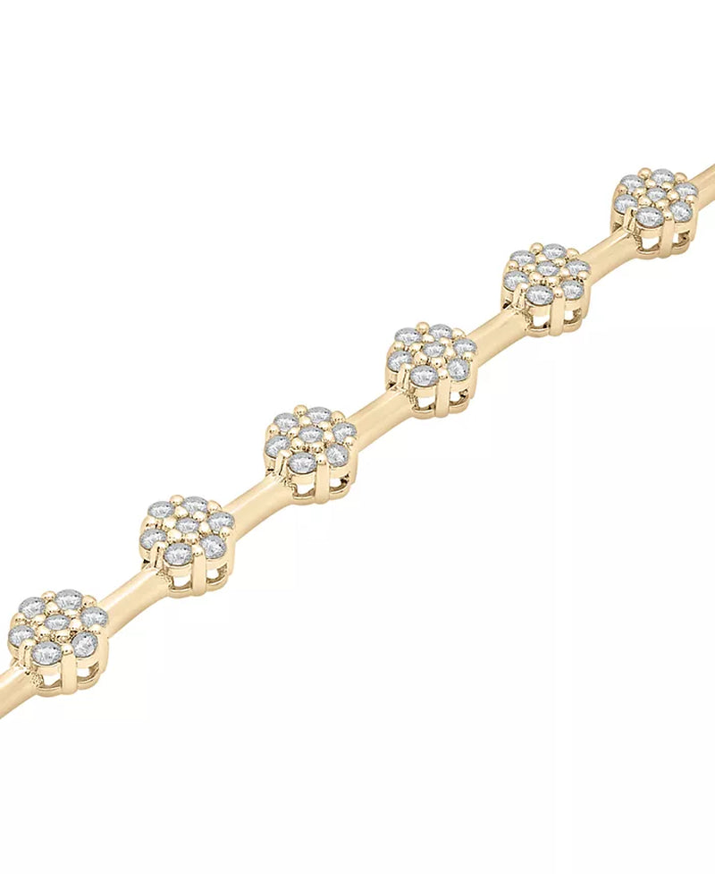 Stunning 2 Ct. T.W. Diamond Flower Cluster Link Bracelet in 14K Gold - Exclusively at Macy's