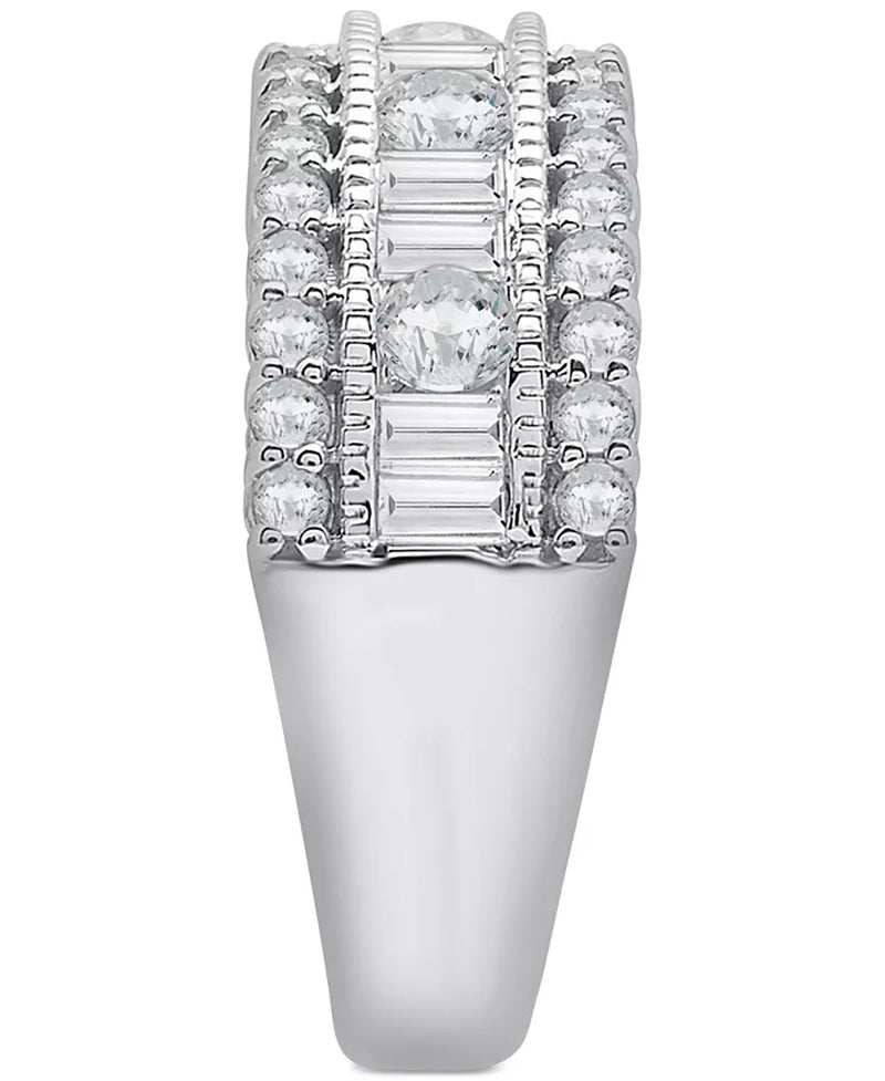 Stunning 1.5 Ct. Diamond Round & Baguette Band in Luxurious 14K White Gold