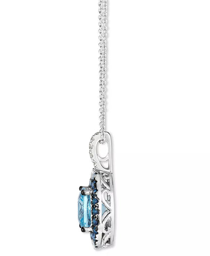 Stunning Multi-Gemstone & Nude Diamond Halo Pendant Necklace in 14K White Gold - Adjustable 20