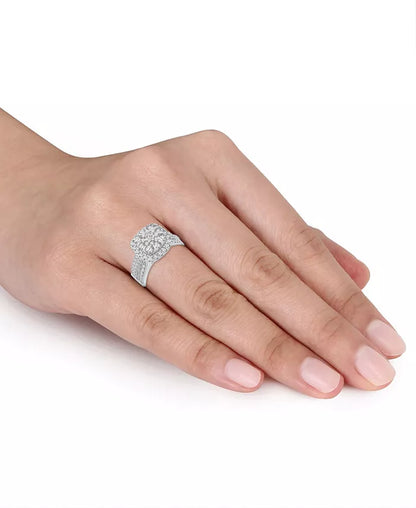 Stunning 2 Ct. Diamond Square Cluster Engagement Ring in 14K White Gold