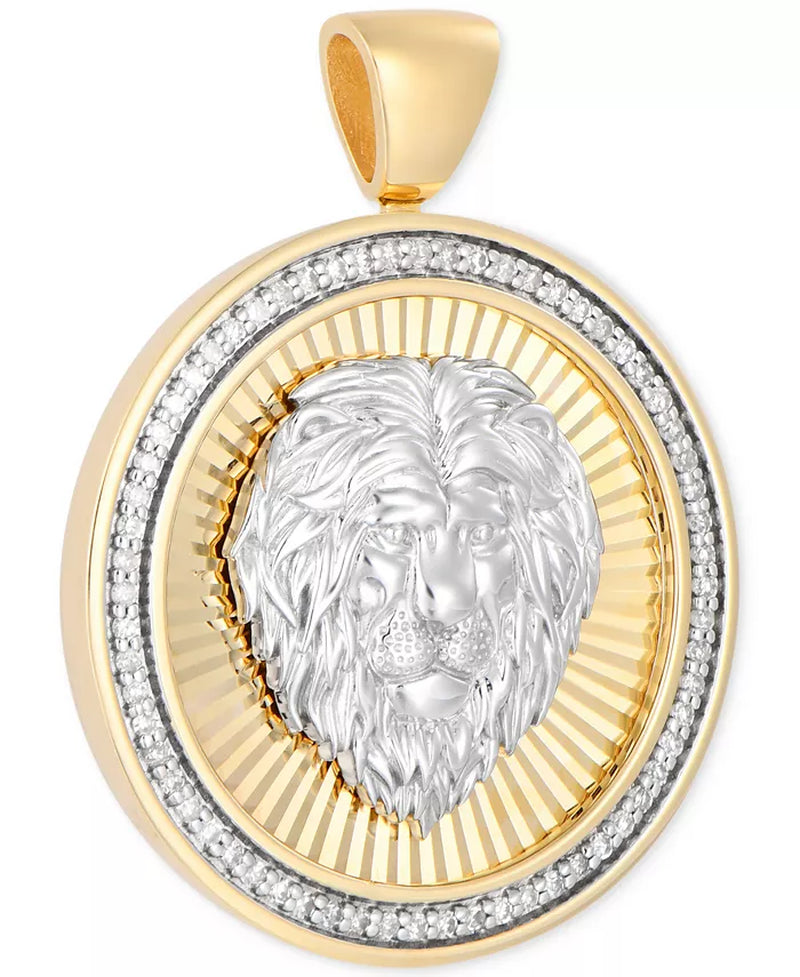 Stunning 10K Gold Men's Diamond Lion Sunray Disc Pendant - 1/4 Ct. T.W.