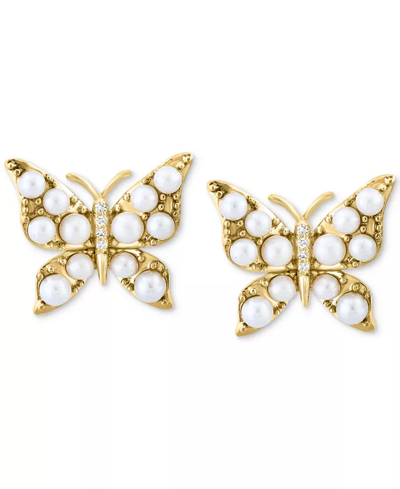 Elegant EFFY® 14K Gold Butterfly Stud Earrings with Freshwater Pearls and Diamond Accents
