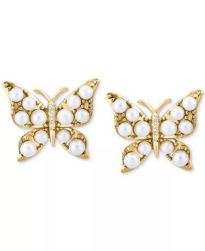Elegant EFFY® 14K Gold Butterfly Stud Earrings with Freshwater Pearls and Diamond Accents