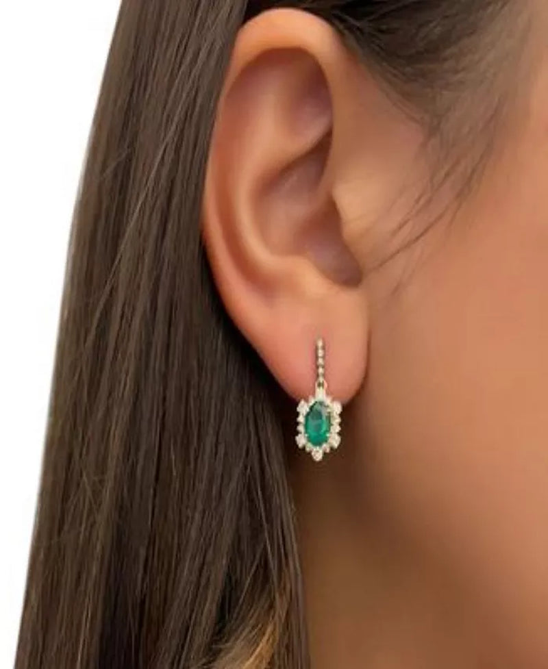 Stunning Costa Smeralda Emerald & Diamond Halo Drop Earrings in 14K Gold - 1-1/3 Ct. T.W. Emeralds & 3/4 Ct. T.W. Diamonds