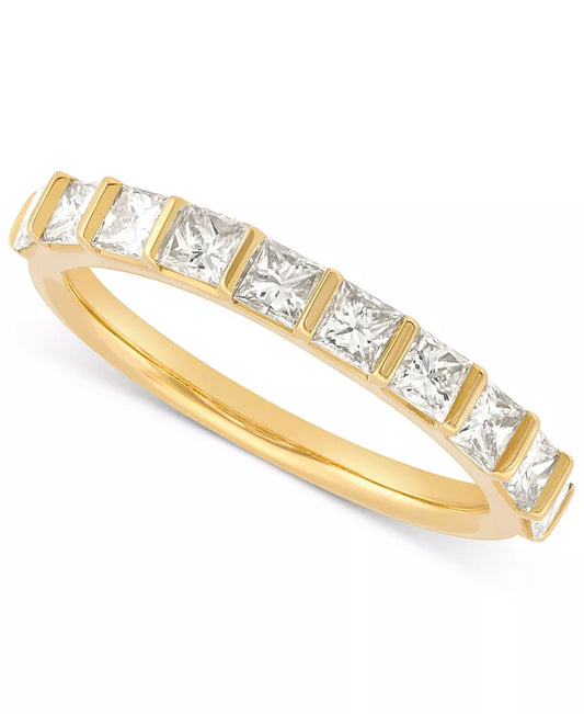 Stunning 1 Ct. T.W. Diamond Princess Ten Stone Band in Luxurious 14K Gold