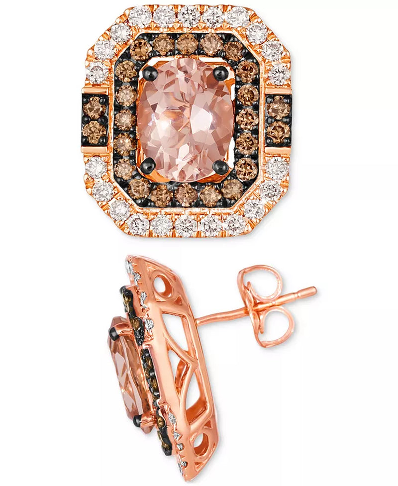 Stunning Peach Morganite & Diamond Halo Stud Earrings in 14K Rose Gold - 2-5/8 Ct. T.W.