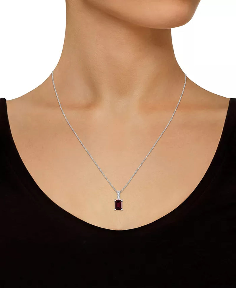 Stunning 2 Ct. Garnet and Diamond Accent Pendant Necklace in Elegant 14K White Gold