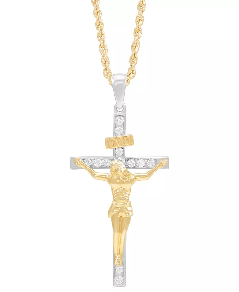 Stunning 10K Gold Men's Lab Grown Diamond Crucifix Pendant Necklace - 22" (1/3 Ct. T.W.)