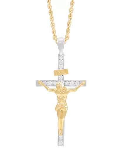 Stunning 10K Gold Men's Lab Grown Diamond Crucifix Pendant Necklace - 22" (1/3 Ct. T.W.)
