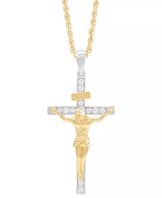 Stunning 10K Gold Men's Lab Grown Diamond Crucifix Pendant Necklace - 22