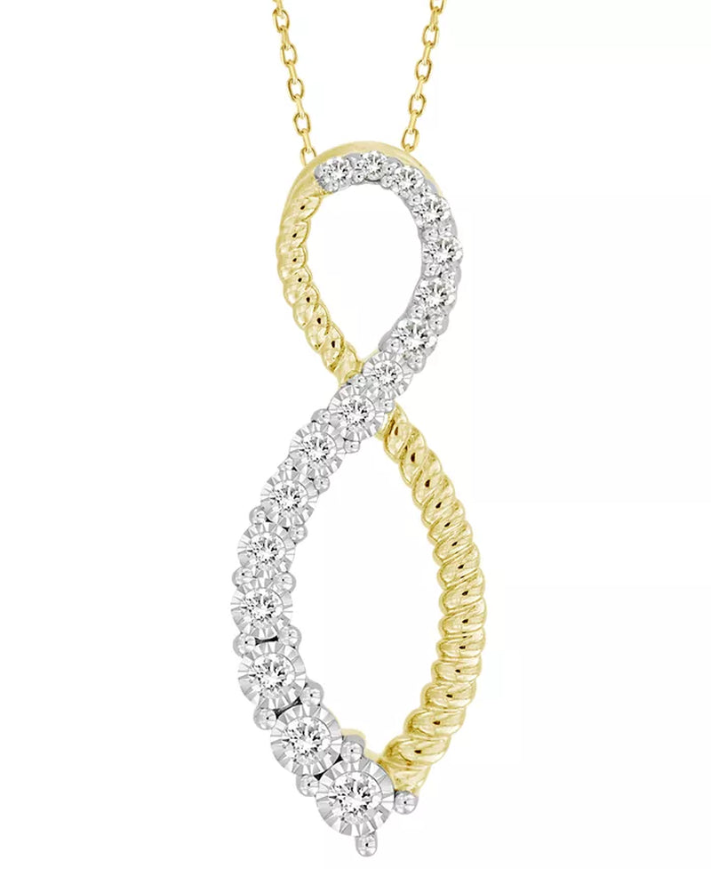 Stunning 10K Gold Diamond & Polished Bead Infinity Pendant Necklace (1/3 Ct. T.W.) with 16" + 2" Extender