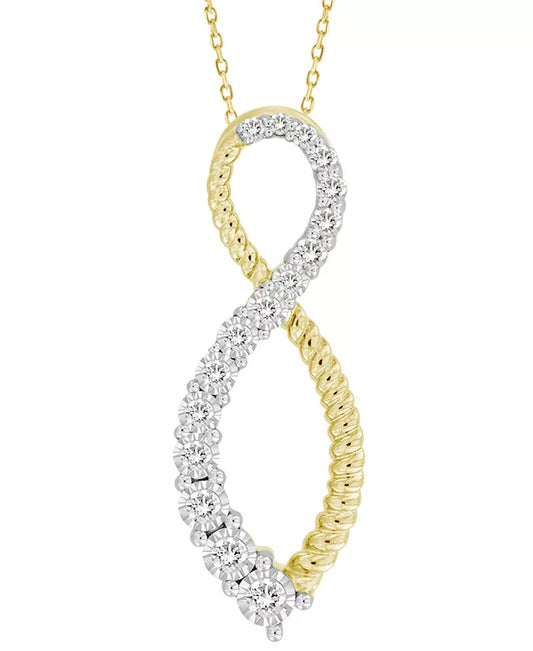 Stunning 10K Gold Diamond & Polished Bead Infinity Pendant Necklace (1/3 Ct. T.W.) with 16