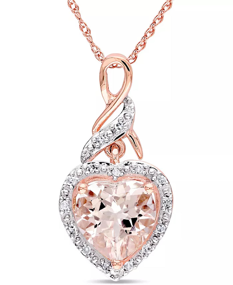 Stunning Morganite & Diamond Heart Swirl Pendant Necklace in 10K Rose Gold - 1-3/4 Ct. T.W.