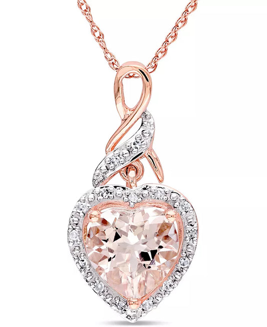 Stunning Morganite & Diamond Heart Swirl Pendant Necklace in 10K Rose Gold - 1-3/4 Ct. T.W.