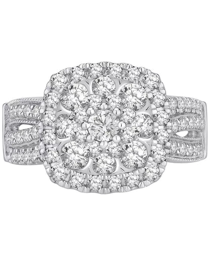 Stunning 2 Ct. Diamond Square Cluster Engagement Ring in 14K White Gold