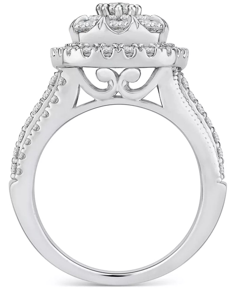 Stunning 2 Ct. Diamond Square Cluster Engagement Ring in 14K White Gold